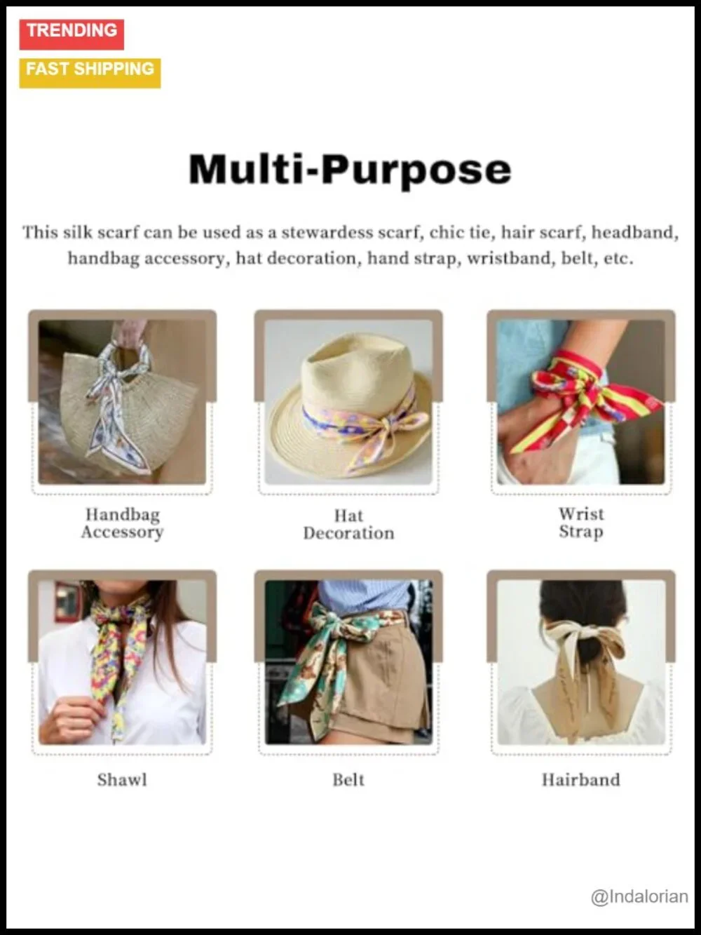 Long Skinny Scarf Silky Satin Hair Scarf Neck Scarf Thin Headscarf for Ponytail